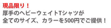 現品限り、在庫処分セール！全てのサイズ、全てのカラーを500円でご提供！